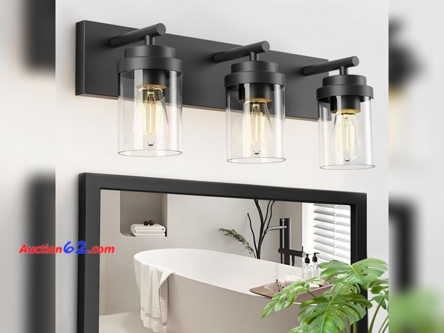 Lot 44-2736w - IZORRO Bathroom Vanity Light Fixture, 3-Light 22 Inch Matte Black Bathroom Light Fixtures Over Mirror, with Clear Glass Shade, Modern Farmho...