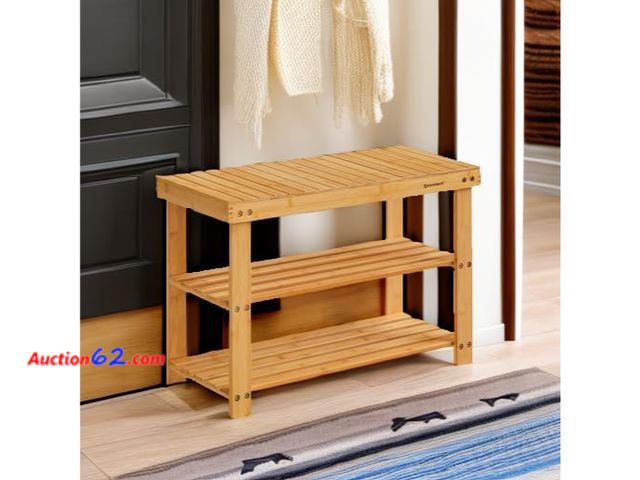 Lot 44-5501j - SONGMICS Shoe Rack Bench, 3-Tier Bamboo Shoe Storage Organizer, Entryway Bench, Holds Up to 286 lb, 11.3 x 27.6 x 17.8 Inches, for Entryway ...