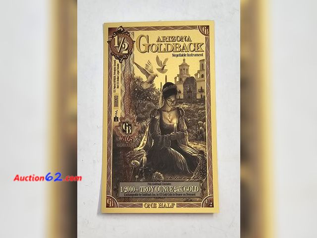 Lot 44-8317b - 1/2 ARIZONA GOLDBACK. CONTAINS 1/2000th OF A TROY OUNCE OF 24K GOLD. THESE ARE BEING USED AS REAL CURRENCY IN CERTAIN STATES! THEY HAVE A TR...
