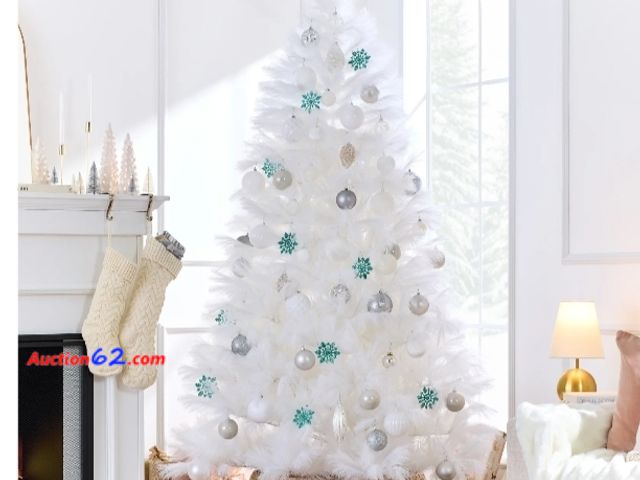 Lot 44-6933w - 6ft Premium Artificial White Pampas Christmas Tree w/ Foldable Metal Base Appears New, A basic inspection has been given to this item. Sold ...