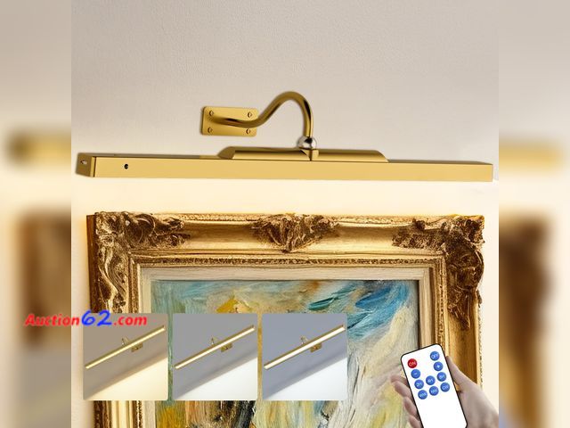 Lot 44-197 - Craftersmark 24 Inch Picture Light for Wall - Brass Battery Operated Wireless Wall Sconce with Remote &amp; Timer for Artwork, Portrait, Pho...