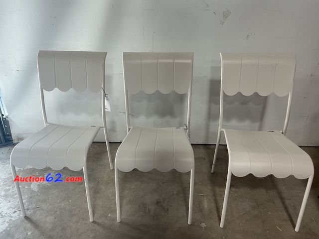 Lot 44-1306m - $150 Retail price - Set of 3 White Scalloped Metal Chairs Not Tested See All Photo's E-Commerce Return, A basic inspection has been given to...