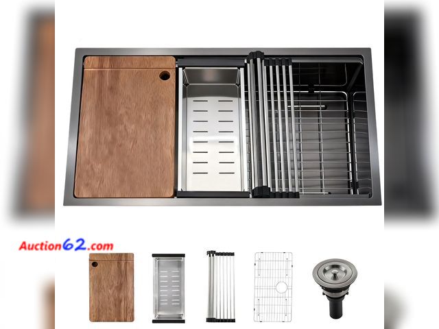 Lot 44-881w - $120 Retail price - Stainless Steel Kitchen Sink: 30-Inch Undermount Single Bowl Farmhouse Workstation Sink - Noise Reducing Design &amp; Ac...
