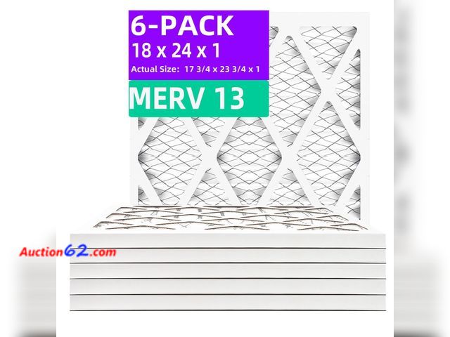 Lot 44-1781w - Qingzhug 18x24x1 MERV 13 (6-Pack) Pleated Air Filter (Actual Size: 17.75" x 23.75" x 0.75") MPR 1900 &amp; FPR 10, Furnace Air Filters, 18x2...