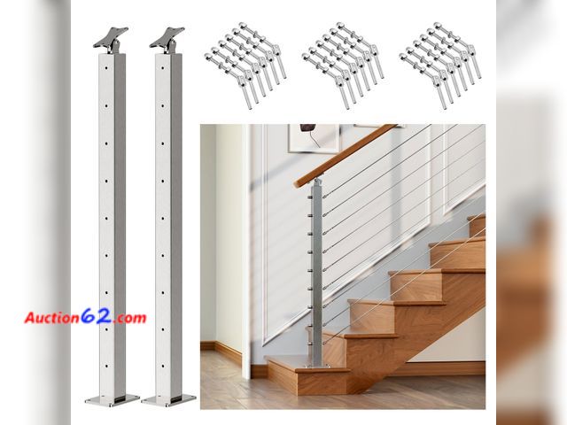 Lot 44-382M - Cable Railing Post 36"x2"x2" Stair Decking Railing Posts Stainless Steel Adjustable Angle End Post for 1/8" Deck Cable Railing, 2Pack See Al...