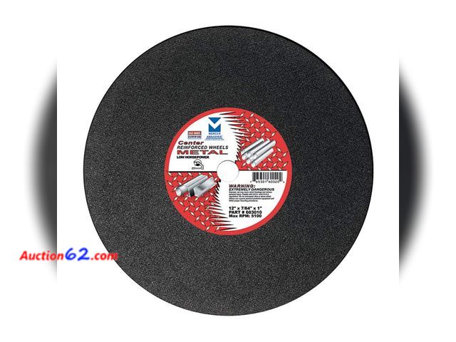 Lot 44-4045i - Mercer Industries 603010 Chop Saw Cut-Off Wheels for Metal, 12" x 7/64" x 1" (10 Pack) See All Photo's Not Tested Appears New, A basic inspe...