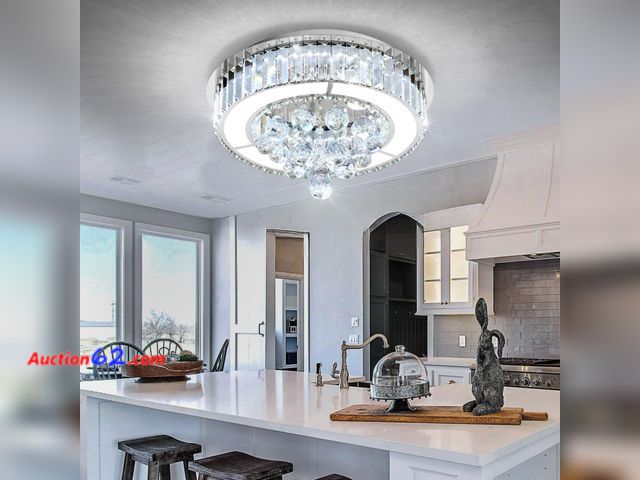 Lot 44-1684o - $147 Retail price - AFQEJG 16" Modern Crystal Chandeliers for Dining Room LED Dimmable Flush Mount Light Fixtures Living Room Bedrooms Silve...