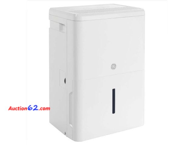 Lot 44-7498g - GE 25-pints for damp rooms up to 1500 sq.ft. residential Dehumidifier with bucket in white, ENERGYSTAR retail $209.00 Appears New, A basic i...