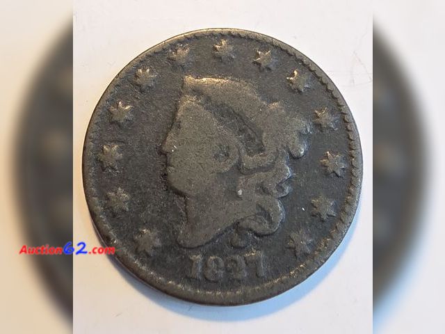 Lot 44-8344k - **VERY SCARCE** 1827 CORONET HEAD LARGE CENT. MINTED IN PHILADELPHIA. - NT