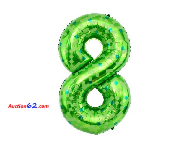 Lot 44-962m - Lot of 4 - 40 Inch Green Pixel Theme Number Balloon, Number 8 Balloon Foil Balloon for Boys Girls Pixel Theme Birthday Decorations Party Fav...