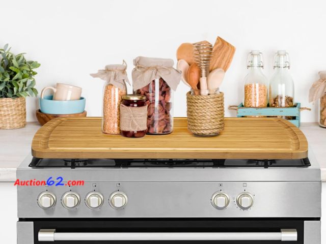 Lot 44-1624j - Wood Stove Top Cover Board, Noodle Board Stove Cover for Gas Stove and Electric Stove, Wooden Stovetop Cover Cutting Board for Counter Space...