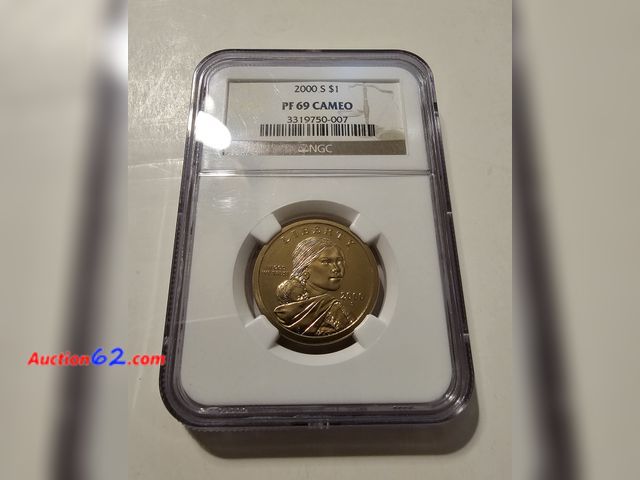 Lot 44-8361w - 2000-S PROOF SACAGAWEA DOLLAR GRADED PF69 BY NGC. ONE POINT SHY OF A PERFECT COIN! MINTED IN SAN FRANCISCO.-NT