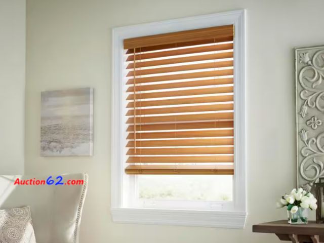 Lot 44-1154g - Retail value $74- Chestnut Cordless Premium Faux Wood blinds with 2.5 in. Slats - 39 in. W x 64 in. L (Actual Size 38.5 in. W x 64 in. L) Ap...