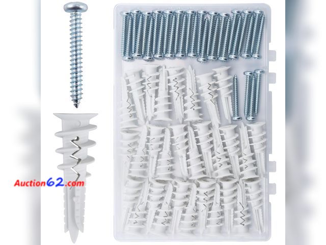 Lot 44-2851e - JEGONFRI 60PCS Self-Drilling Drywall Anchors and Screws Kit, Holds 75Lbs Appears New, A basic inspection has been given to this item. Sold A...