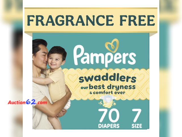 Lot 44-868 - Pampers Swaddlers Diapers, Size 7 (26-50 lbs), 70 Count, Hypoallergenic, Absorbent, Keeps Baby Dry and Comfortable, Skin Safe Disposable Bab...