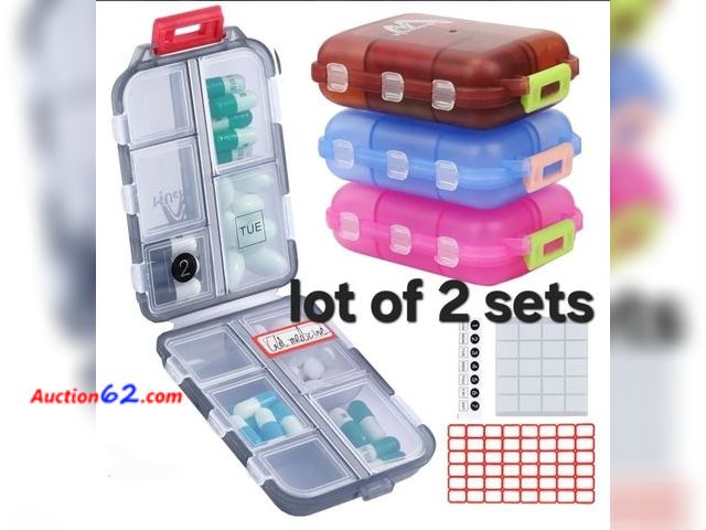 Lot 44-4024p - Lot of 2 4Pc Travel Pill Organizer with 164 Slice Labels，10 Compartments Travel Pill Box Appears New, A basic inspection has been given to t...