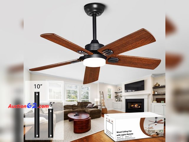 Lot 44-867 - 42" Lighted Ceiling Fan, Solid Wood Ceiling Fan, with Remote Control and DC Motor, 5 Blades, Suitable for Living Rooms, Bedrooms, Farmhouses...