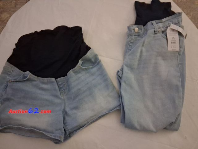 Lot 44-2007o - One new size medium (8-10) women's Walmart jeans, tag price 23.98.  One very gently used size medium (10)  Isabel maternity jeans shorts.  S...