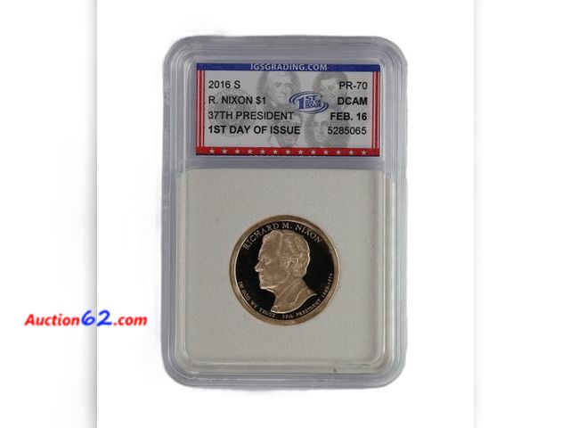 Lot 44-8339m - 2016-S RICHARD NIXON PRESIDENTIAL DOLLAR PROOF GRADED PR-70 DCAM 1ST DAY OF ISSUE (PERFECT GRADE!) BY IGS.-NT
