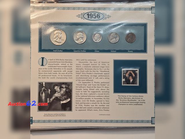 Lot 44-8325p - US COINS OF 1956 COMMEMORATIVE PAGE! COMES WITH A 1956-P 90% FRANKLIN HALF DOLLAR, 1956-P 90% SILVER WASHINGTON QUARTER, 1956-D 90% SILVER R...