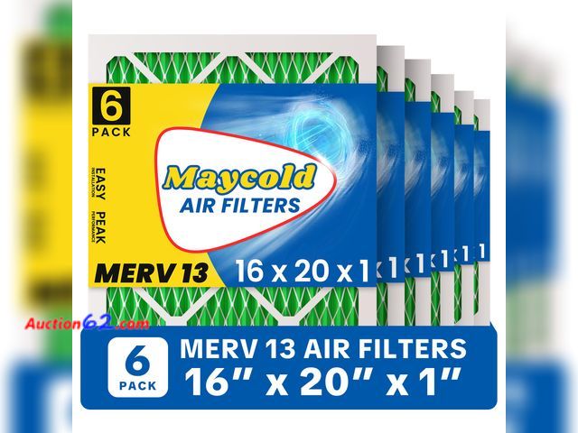 Lot 44-2754w - Maycold MERV 13 16x20x1 Air Filter (6-Pack), High-Efficiency Pleated AC &amp; Furnace Filters, Actual Size: 15.70” x 19.70” x 0.75”, Individ...