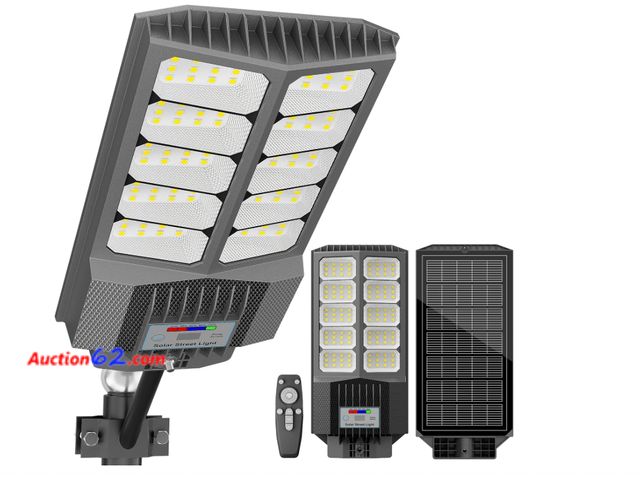 Lot 44-1658w - $229.99 Retail price - loyoele Solar Street Light with Pole Mount, Dusk-to-Dawn Outdoor LED, 300000 LM, 7000K IP67 Waterproof, Adjustable Mo...