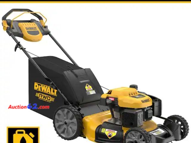 Lot 44-7393o - DeWalt 21" 196cc E-GOV engine 3-in-1 gas RWD self-propelled lawn mower with high rear wheels retail $549.00  E-Commerce Return, A basic insp...