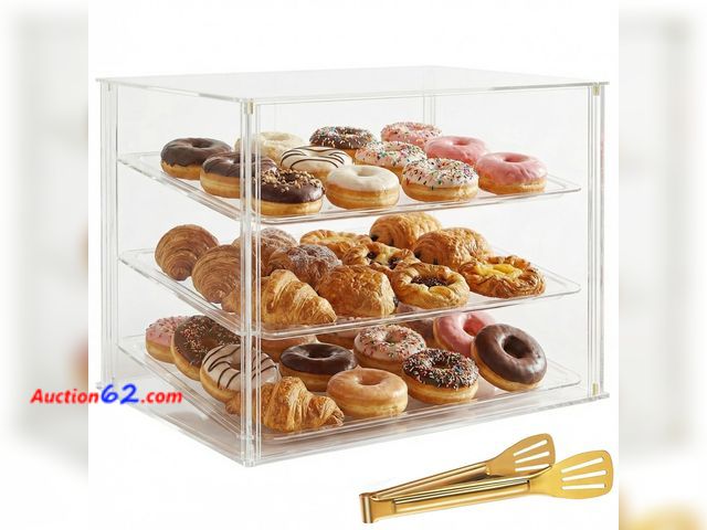 Lot 44-2795 - $119 Retail price - 3-Tier Commercial Bakery Display Case with Removable Shelves Clear Acrylic Countertop Dessert Display Cabinet for Donuts...