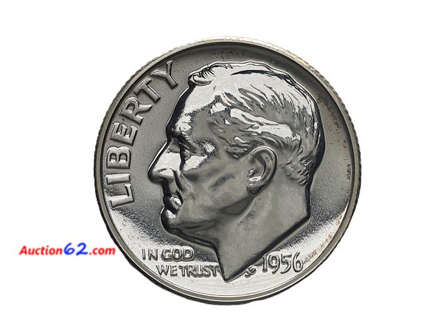 Lot 44-8302m - 1956 PROOF ROOSEVELT 90% SILVER DIME. MINTED IN PHILADELPHIA BEFORE SAN FRANCISCO STARTED STRIKING PROOFS IN '68.-NT