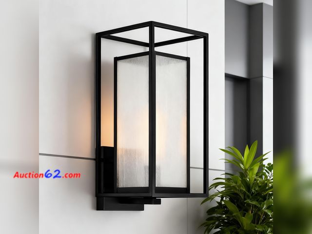 Lot 44-224a - Edvivi Outdoor Wall Lights Exterior, Matte Black Wall Sconce Lantern Lamp Light with Seedy Glass Shade, 18 in. H 1-Light Waterproof Outside ...