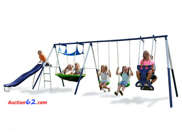 Lot 44-11p - $329 Retail value- Sportspower Rosemead Metal Swing and Slide Set with Slide Appears New, A basic inspection has been given to this item. So...