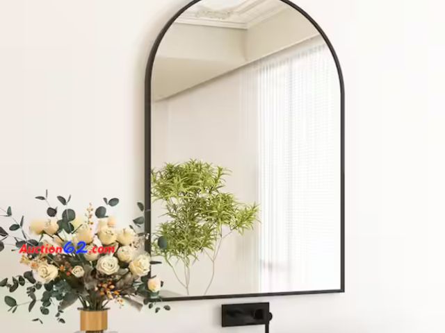 Lot 44-1558j - 24 in. W x 36 in. H Arched Black Aluminum Alloy Framed Wall Mirror Appears New, A basic inspection has been given to this item. Sold AS-IS. ...