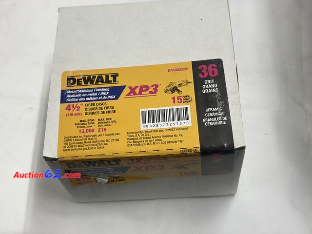 Lot 44-6083a - DEWALT DARC6G0315 4-1/2-Inch 36 Grit  15-pack for demanding metalworking and industrial applications. Appears New, A basic inspection has be...