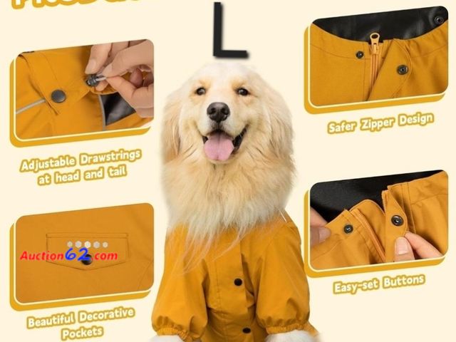 Lot 44-6623w - New FUTURE FOOT Dog Raincoat Waterproof Windproof Dog Rain Jacket with Removable Hood Lightweight Dog Raincoats with Reflective Patterns &am...