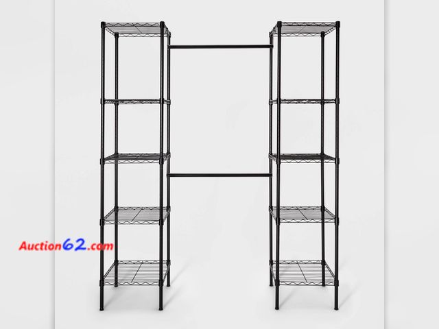 Lot 44-520t - Retail value- $135- 4'11" - 6'10" Wire Closet System Black - Brightroom™: Adjustable Shelves, Steel Frame, 10-Piece Organizer Kit Not Tested...