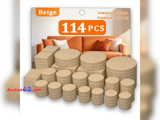 Lot 44-836e - Felt Furniture Pads 114 PCS, 7 Sizes, Felt Pads for Chair Legs, Suitable for Round and Square Chair Legs, to Prevent Scratches, Reduce Noise...