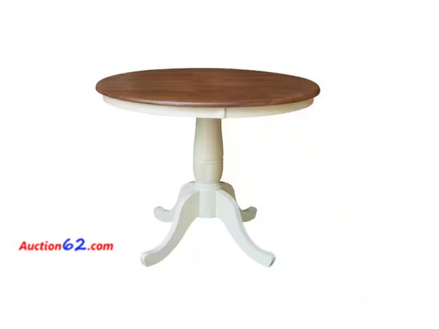 Lot 44-1595w - $335 Retail price - Laurel Hickory/Shell Solid Wood 36 in. Round Pedestal Dining Table Seats 4 Appears New, A basic inspection has been give...