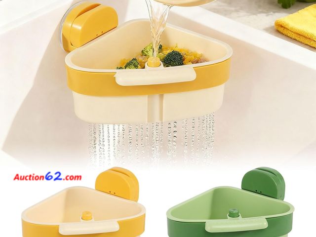 Lot 44-2835e - 2pcs Suction Cup Sink Strainer Corner Rack, Thick PP Sink Sponge Holder for Kitchen Sink Organizer, Tri-Angle Hanging Caddy – Removable Filt...