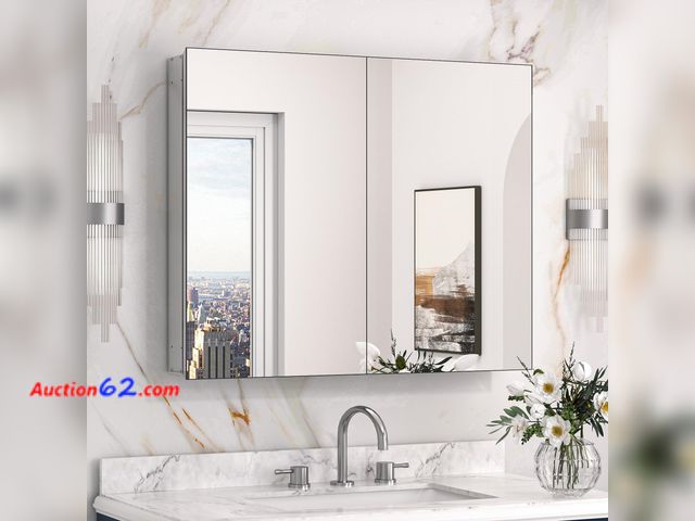 Lot 44-1629w - $199.99 Retail price - Keonjinn 30 x 26 Inch Bathroom Medicine Cabinet with Mirror, Assembly Required, Combined Double Doors Wall Cabinets, ...