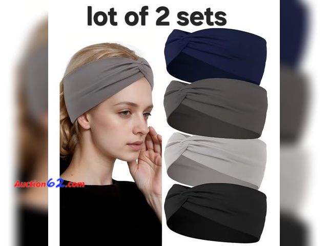 Lot 44-6591t - Lot of 2, 4Packs Wide Stretch Headbands for Women - Non-Slip Extra Wide Turban Hair Bands  Appears New, A basic inspection has been given to...