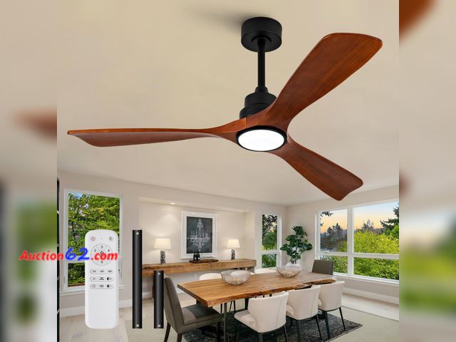 Lot 44-2622w - $89 Retail price - ZVL 52 Inch Ceiling Fans with Lights and Remote Control,3 Walnut Wood Blades,6 Speed Reversible DC Motor,Dimmable,Timer,M...
