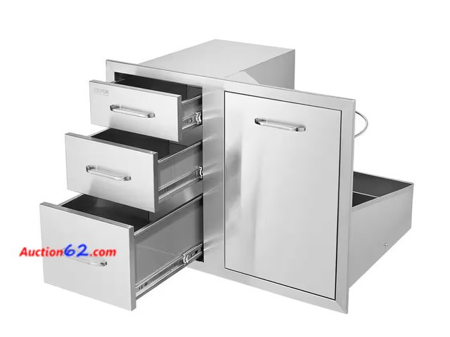Lot 44-66b - Retail value of $367- Outdoor Kitchen Drawer 29.5 in. W Silver 3 Drawers Kitchen Door and Drawer Combo Paper Storage Appears New