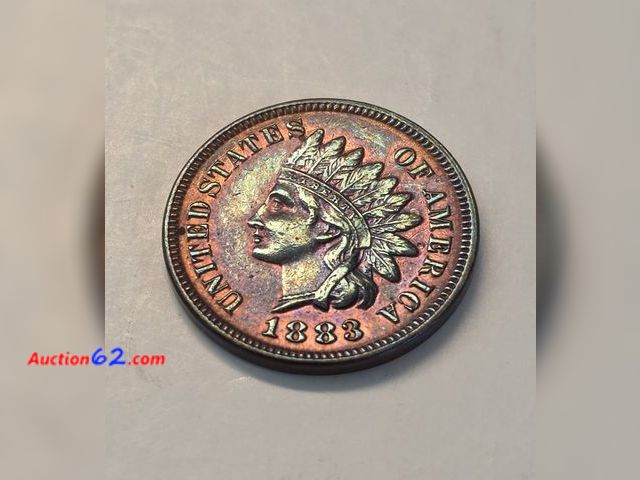 Lot 44-8385u - REALLY PRETTY 1883 INDIAN CENT WITH PURPLE AND BLUE TONING. MINTED IN PHILADELPHIA.-NT