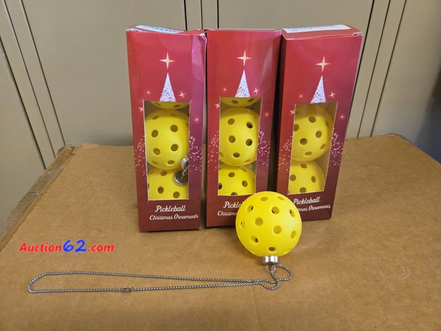 Lot 44-6678t - Lot of 3, 3pc Pickleball Ornaments  Appears New, A basic inspection has been given to this item. Sold AS-IS.