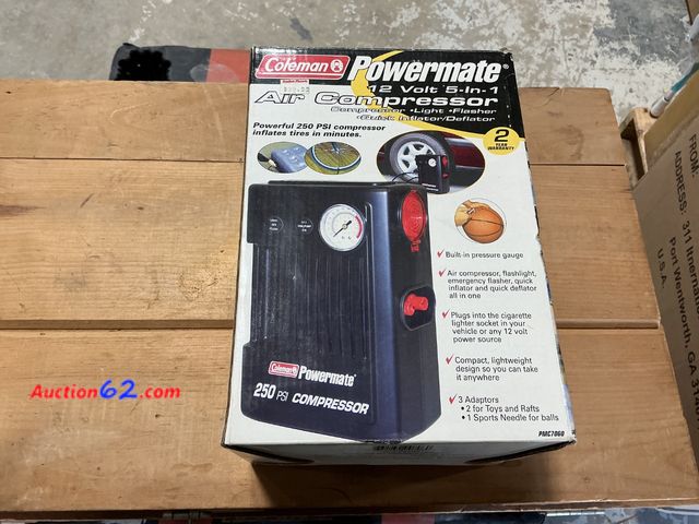 Lot 44-1601t - Coleman Powermate 12 Volt 5-in-1 Air Compressor - Compressor, Light, Flasher, Inflator/Deflator Not Tested See All Photo's