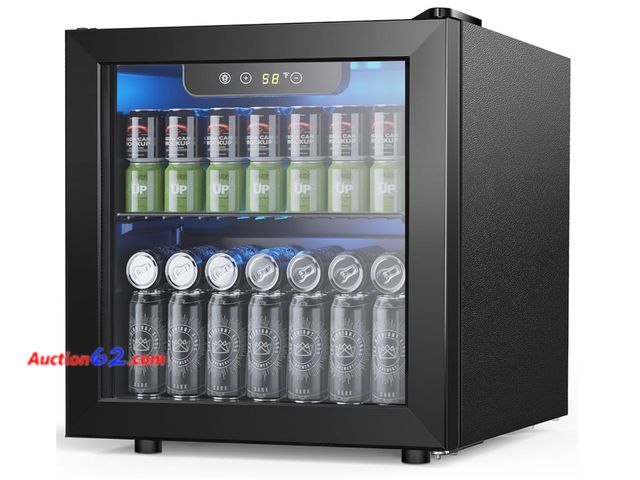 Lot 44-1143p - Retail value $130- Joy Pebble Beverage Refrigerator Cooler 1.3 Cu.Ft, 12 Bottle 55 Can - Mini Fridge with Glass Door for Beer Drinks Wines,F...