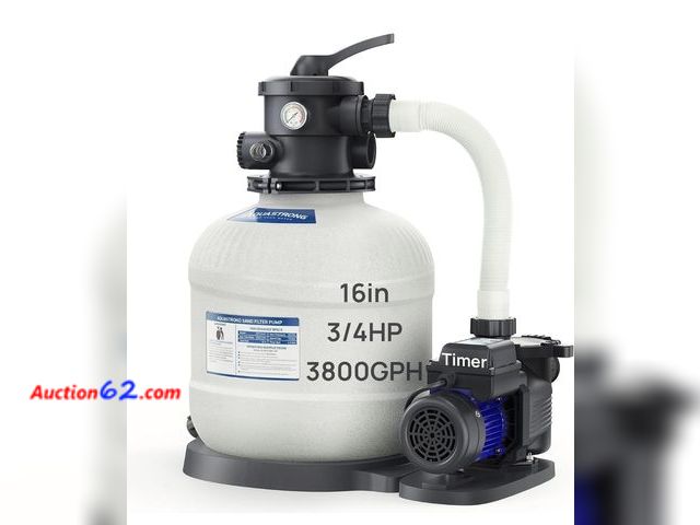 Lot 44-7313w - AQUASTRONG 16 inch sand filter pump for above ground pool with timer, ¾ HP pool pump above ground 3800 GPH for pools up to 16000 GAL, pool f...