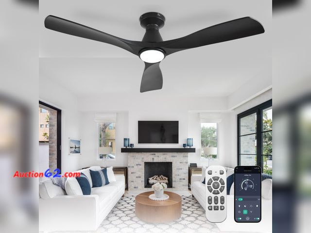 Lot 44-1100o - Depuley 52-Inch Ceiling Fans with Lights: Black 3 Blade Flush Mount Low Profile Ceiling Fan for Bedroom - Dimmable Indoor Outdoor Fan with R...
