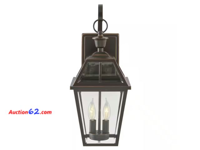 Lot 44-703b - Retail value $75- Glenneyre 20.25 in. 2-Light Espresso Bronze Hardwired Outdoor Wall Light Lantern Sconce with Clear Glass (1-Pack) 1. Appea...