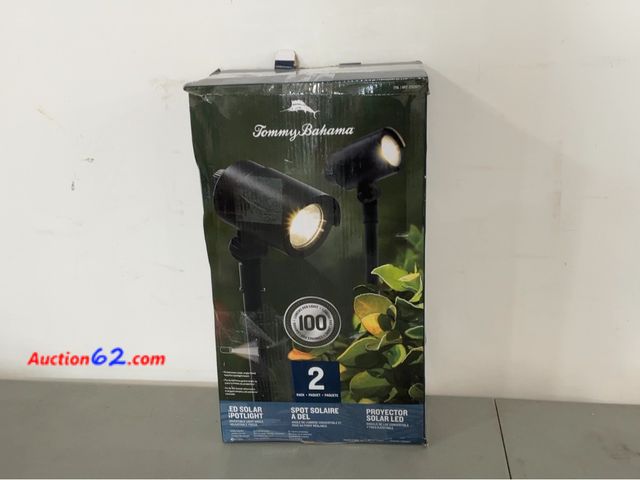 Lot 44-1514j - Tommy Bahama Smart Focus 100/60 Lumen Spot Light with Remote Solar Panel 2 Pack Not Tested See All Photo's E-Commerce Return, A basic inspec...
